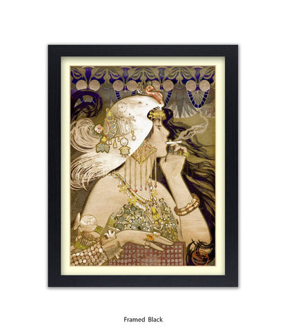 Girl - Smoking Cigarette - White Head Piece  Art Print