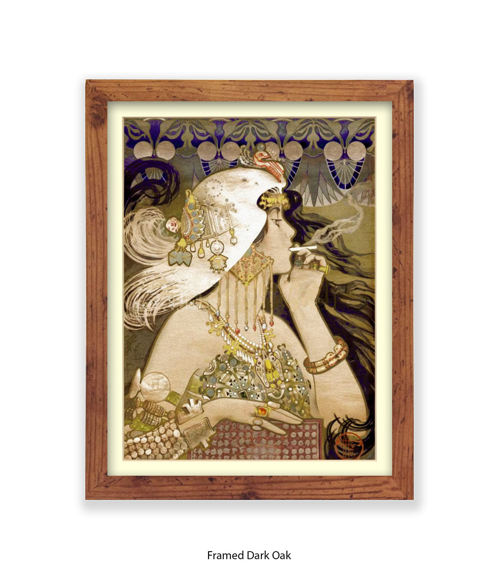 Girl - Smoking Cigarette - White Head Piece  Art Print