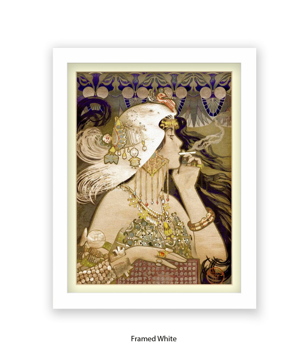 Girl - Smoking Cigarette - White Head Piece  Art Print