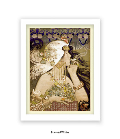 Girl - Smoking Cigarette - White Head Piece  Art Print