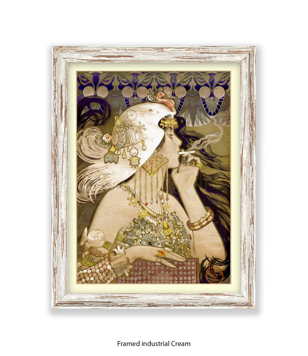 Girl - Smoking Cigarette - White Head Piece  Art Print