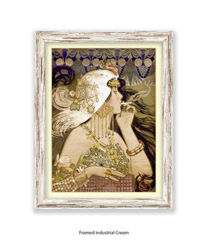 Girl - Smoking Cigarette - White Head Piece  Art Print