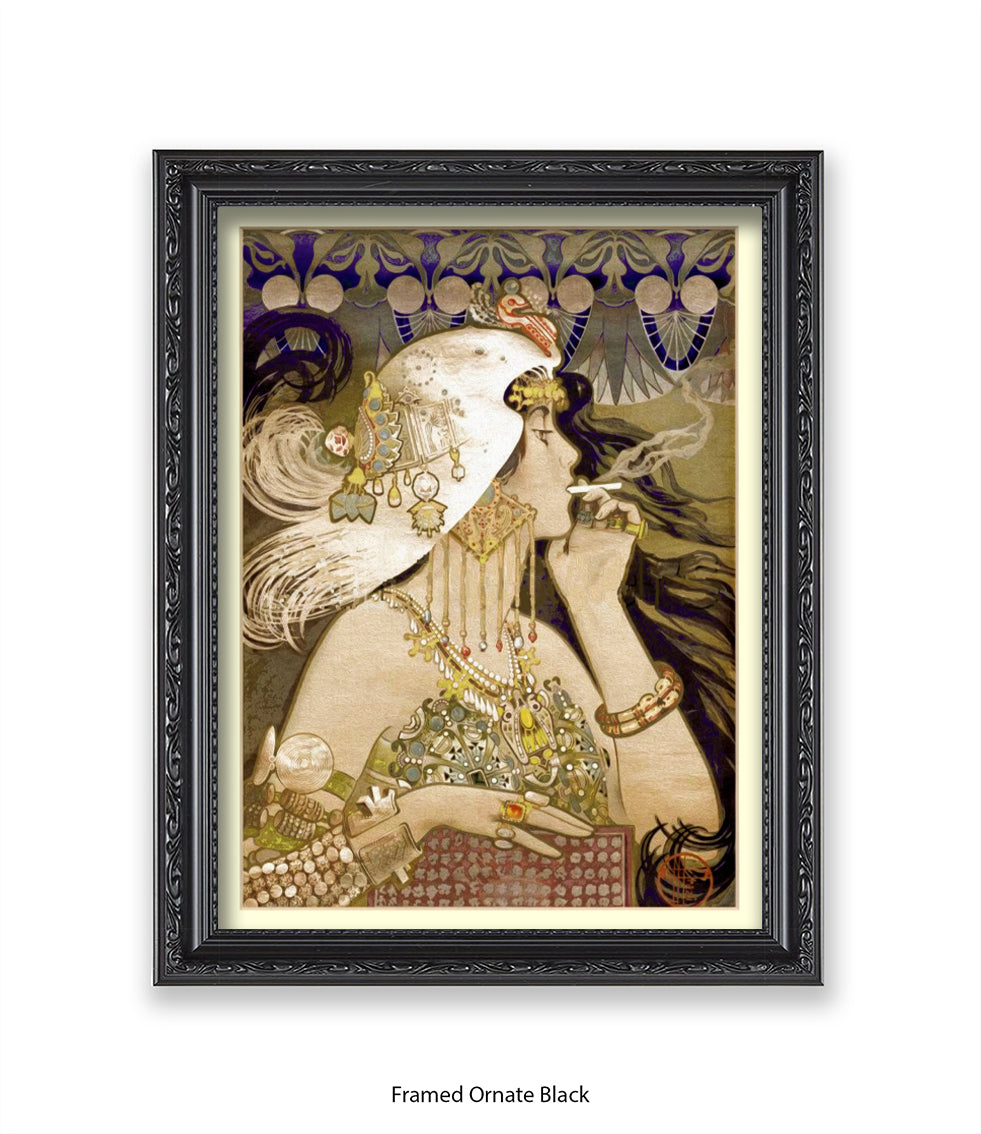 Girl - Smoking Cigarette - White Head Piece  Art Print