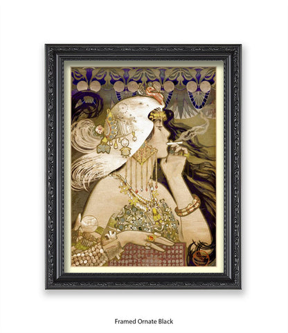 Girl - Smoking Cigarette - White Head Piece  Art Print