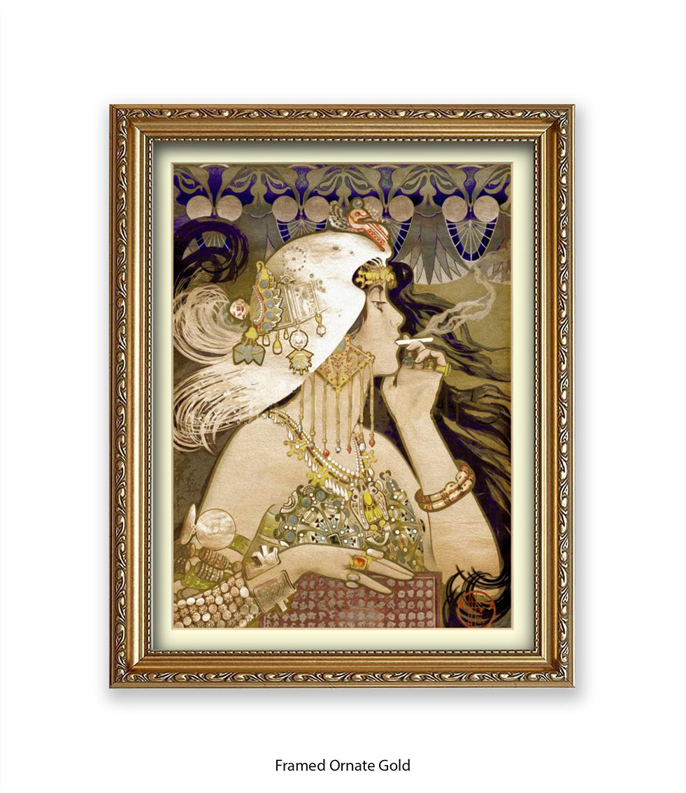Girl - Smoking Cigarette - White Head Piece  Art Print