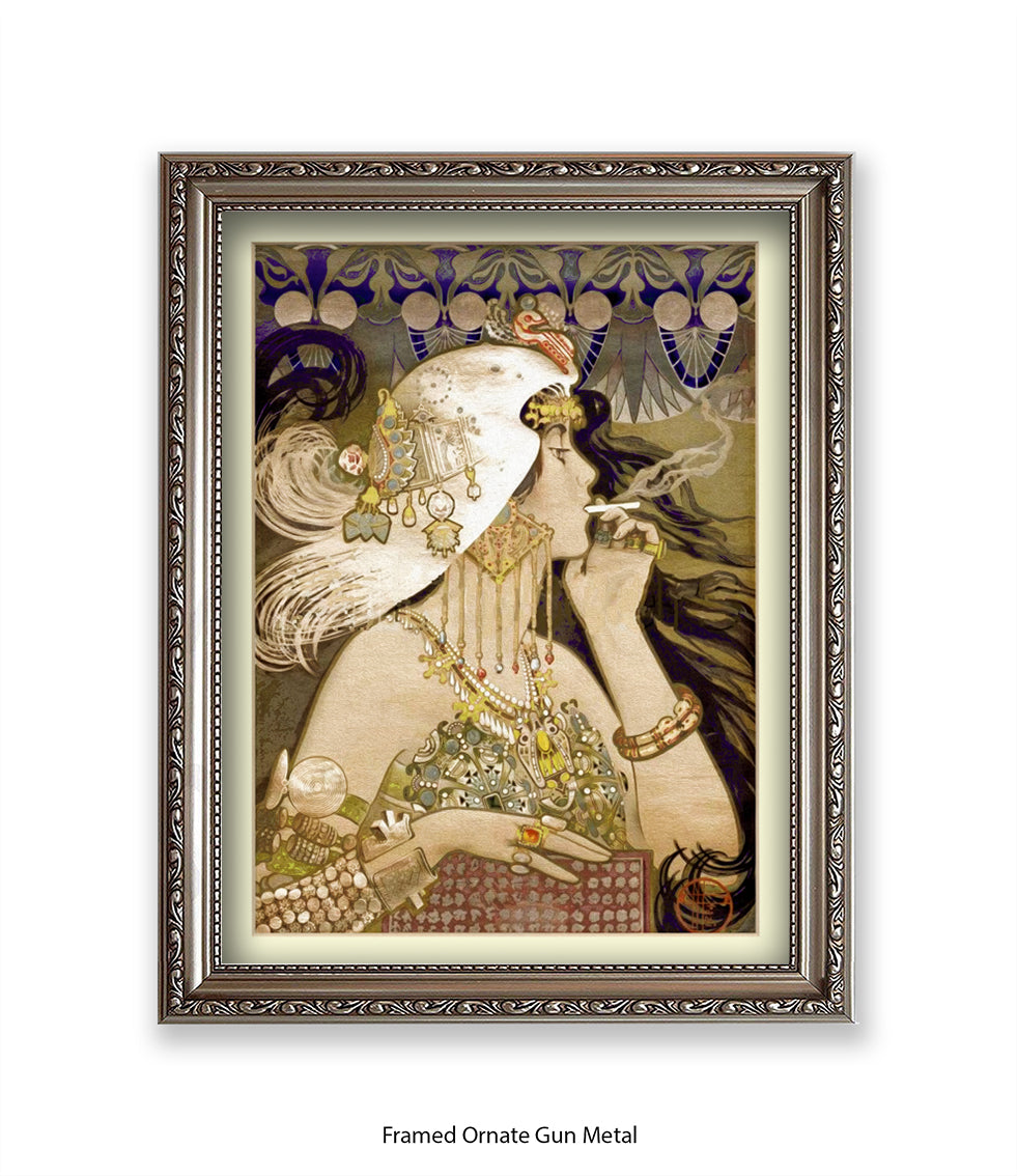 Girl - Smoking Cigarette - White Head Piece  Art Print