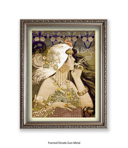 Girl - Smoking Cigarette - White Head Piece  Art Print