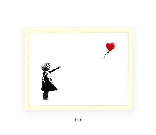 Balloon Girl White Red Heart Banksy Art Print