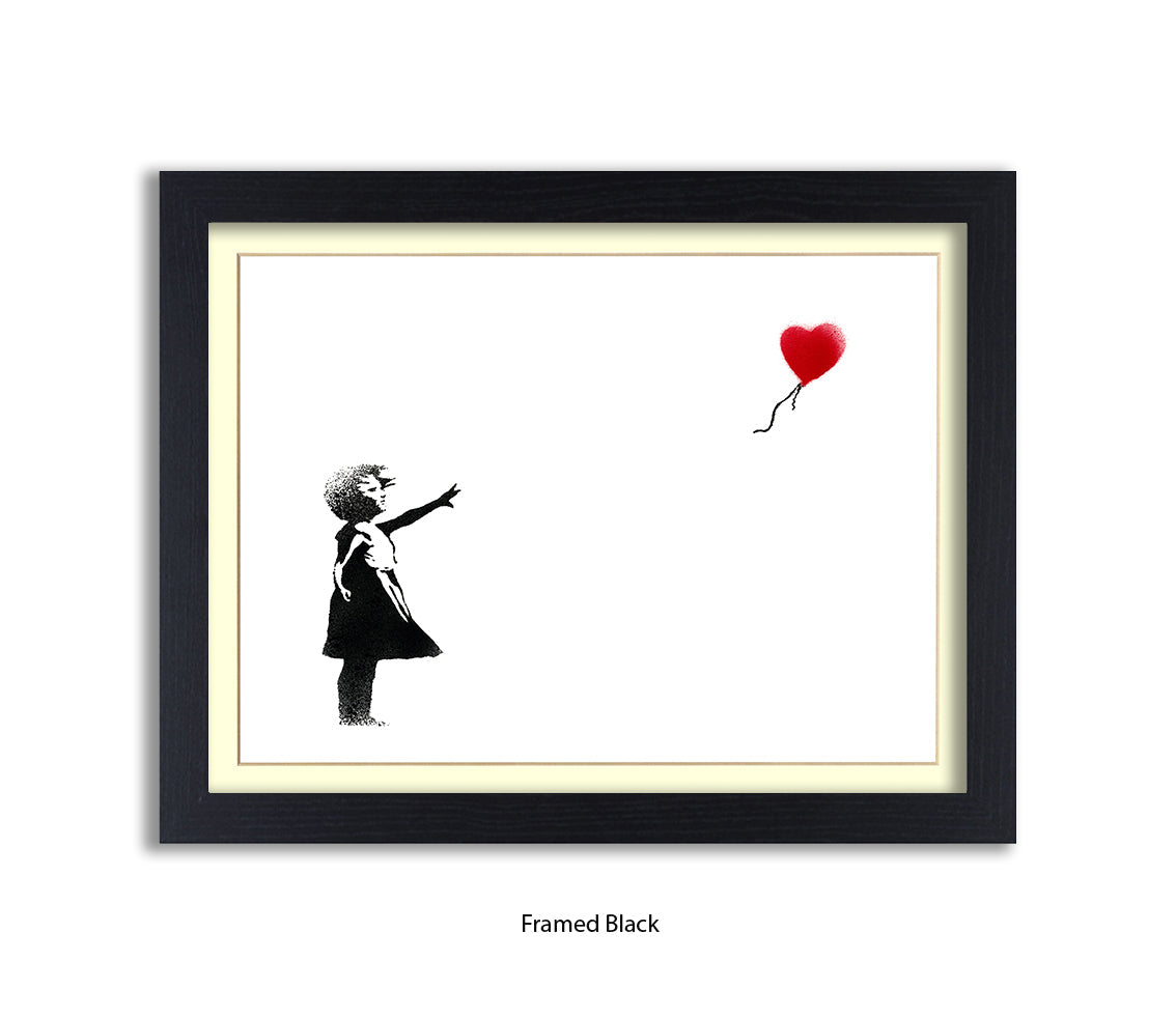 Balloon Girl White Red Heart Banksy Art Print