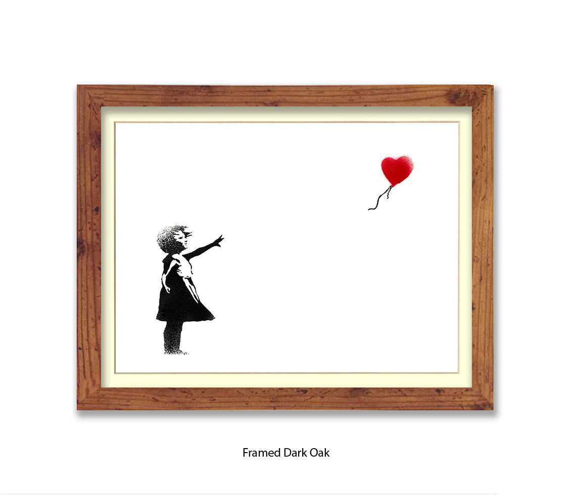Balloon Girl White Red Heart Banksy Art Print