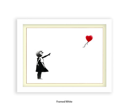 Balloon Girl White Red Heart Banksy Art Print
