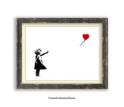 Balloon Girl White Red Heart Banksy Art Print