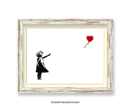 Balloon Girl White Red Heart Banksy Art Print