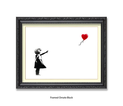 Balloon Girl White Red Heart Banksy Art Print