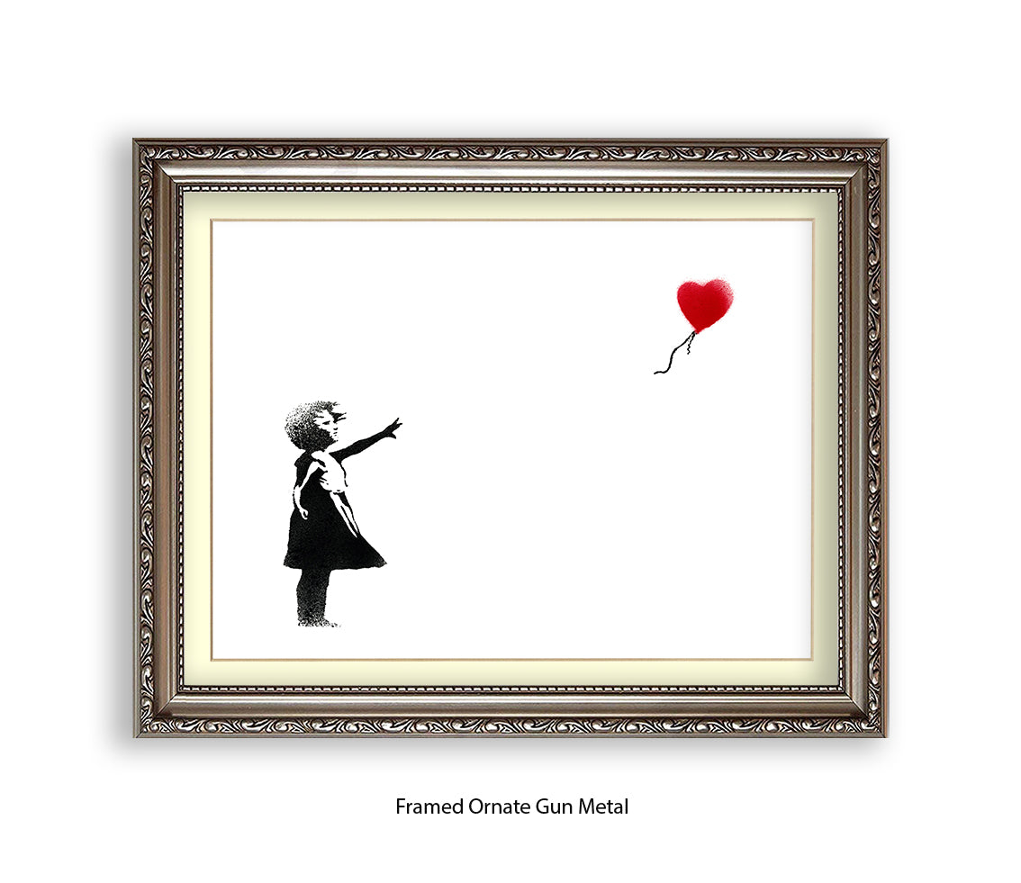 Balloon Girl White Red Heart Banksy Art Print