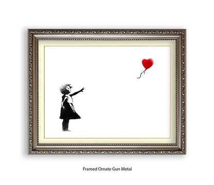 Balloon Girl White Red Heart Banksy Art Print