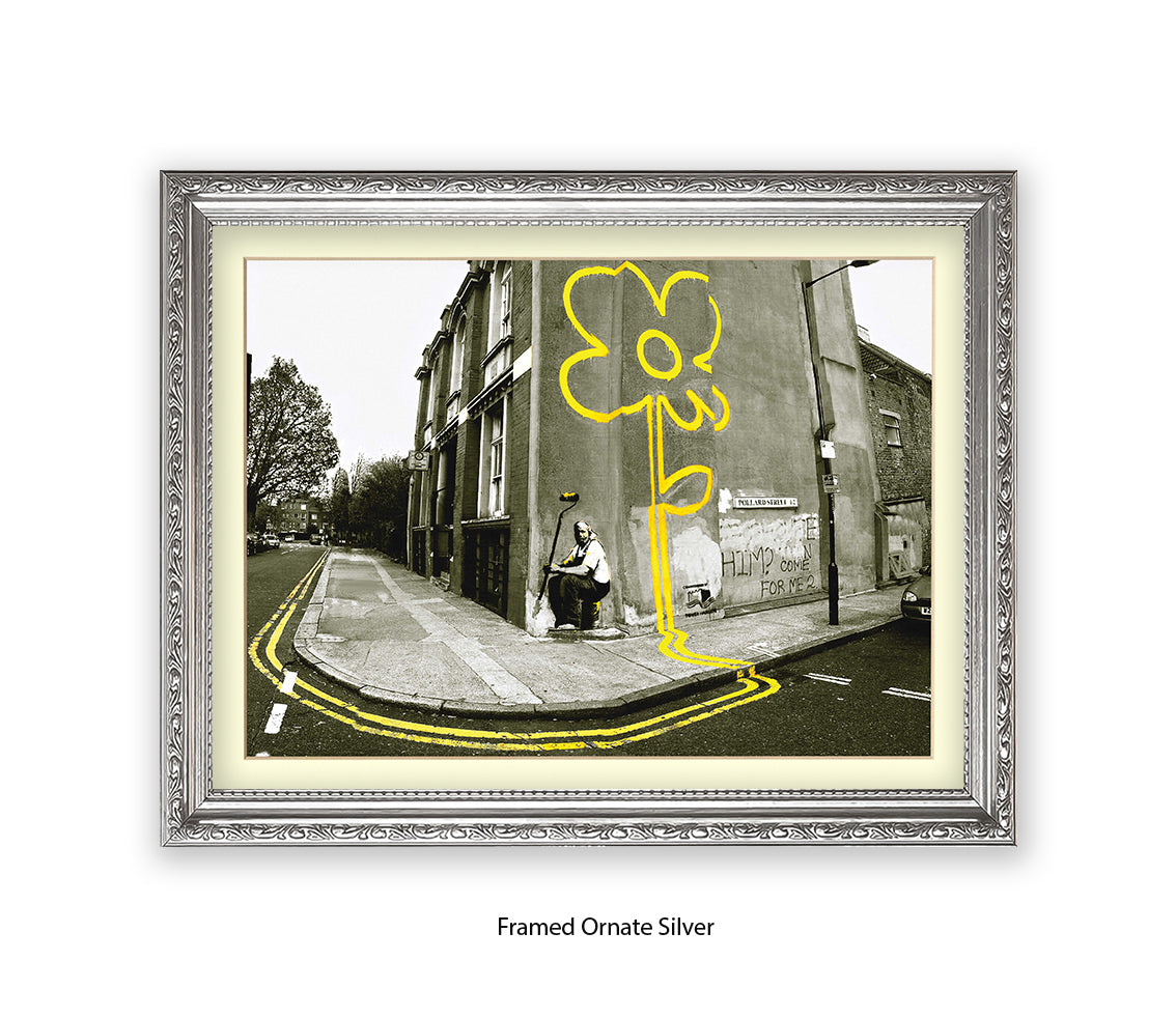 Pollard Street  2 tone - Yellow Flower Man Banksy Art Print