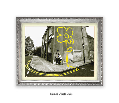 Pollard Street  2 tone - Yellow Flower Man Banksy Art Print