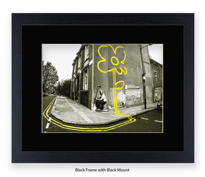 Pollard Street  2 tone - Yellow Flower Man Banksy Art Print