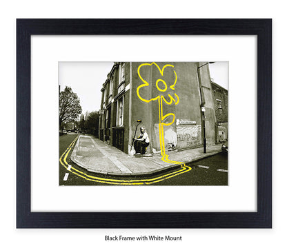 Pollard Street  2 tone - Yellow Flower Man Banksy Art Print