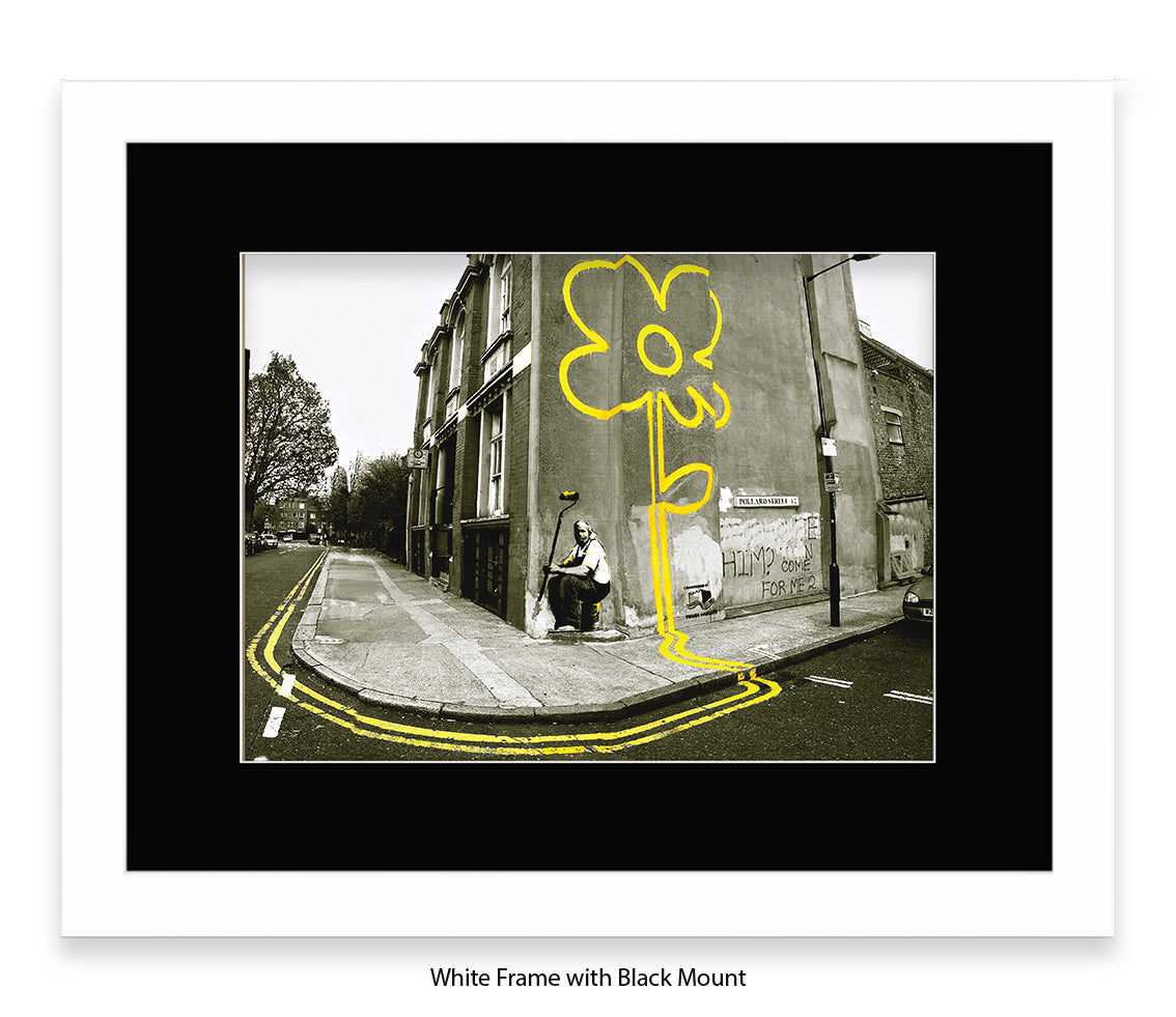 Pollard Street  2 tone - Yellow Flower Man Banksy Art Print