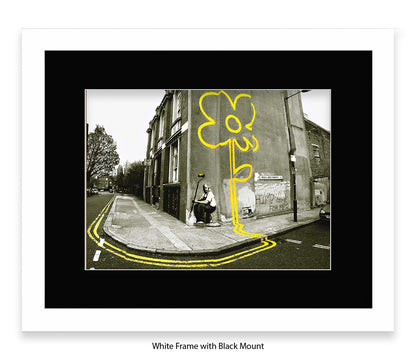Pollard Street  2 tone - Yellow Flower Man Banksy Art Print