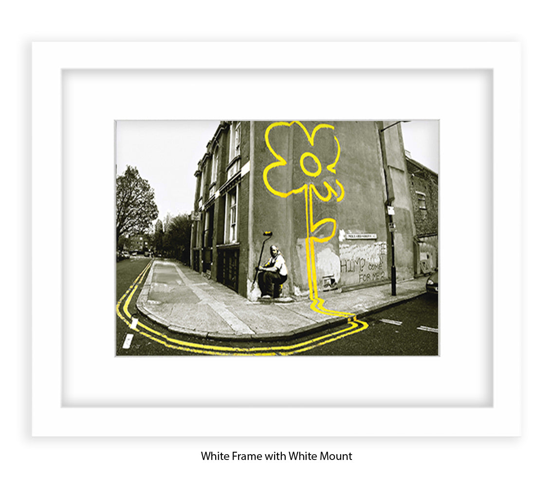 Pollard Street  2 tone - Yellow Flower Man Banksy Art Print