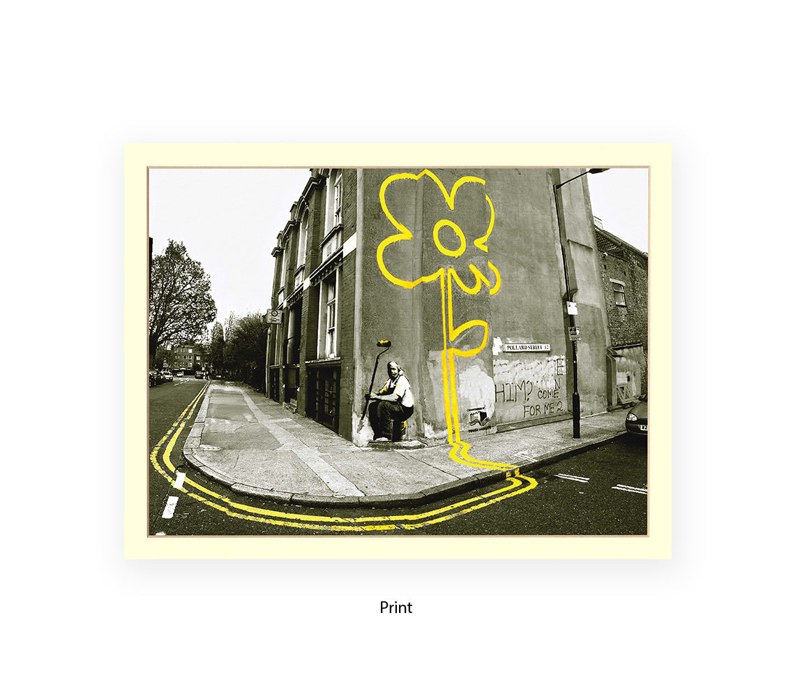 Pollard Street  2 tone - Yellow Flower Man Banksy Art Print