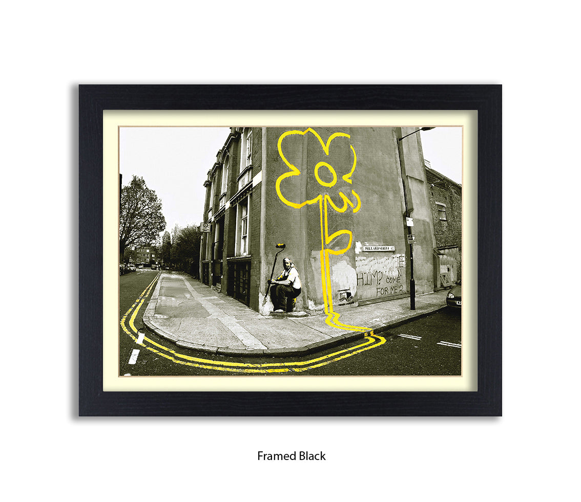 Pollard Street  2 tone - Yellow Flower Man Banksy Art Print