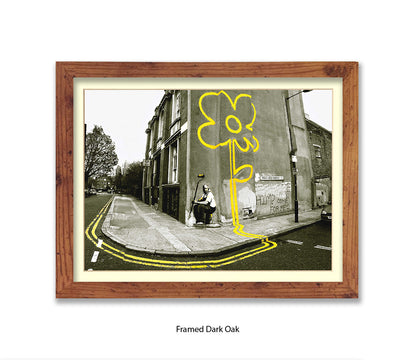 Pollard Street  2 tone - Yellow Flower Man Banksy Art Print