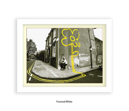 Pollard Street  2 tone - Yellow Flower Man Banksy Art Print