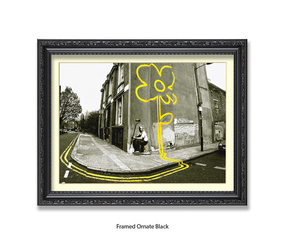 Pollard Street  2 tone - Yellow Flower Man Banksy Art Print