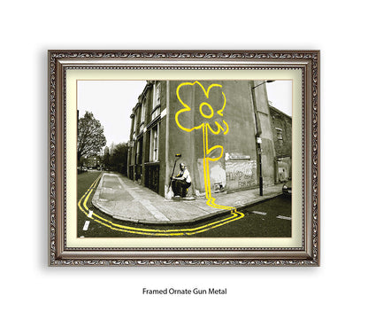 Pollard Street  2 tone - Yellow Flower Man Banksy Art Print