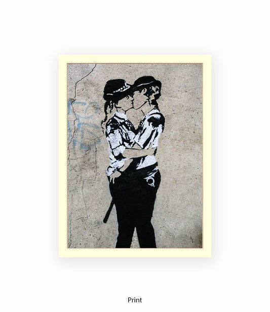 Kissing Coppers Female Banksy Art Print
