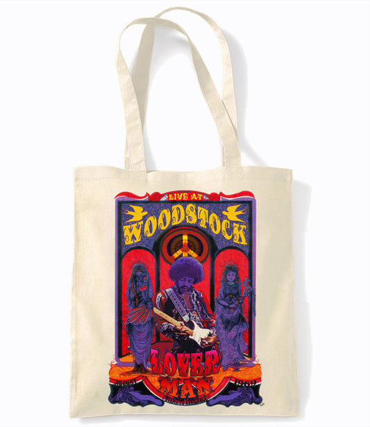 Jimi Hendrix - Loverman Woodstock - Retro Shopping Tote Bag