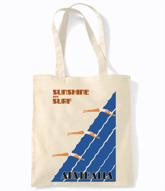 Australia - Sunshine & Surf - Retro Shopping Tote Bag