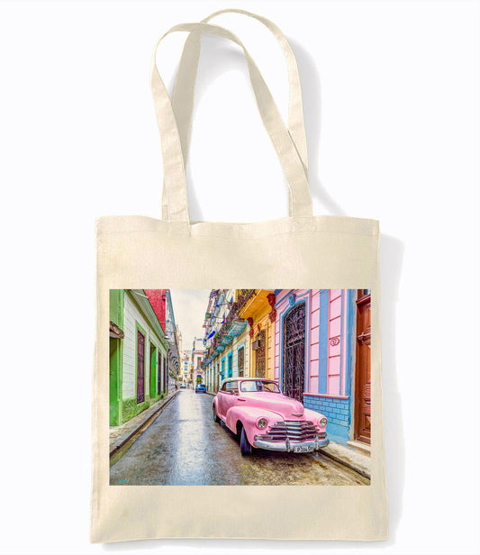 Havana - Cuba - Pink Car - Retro Shopping Tote Bag