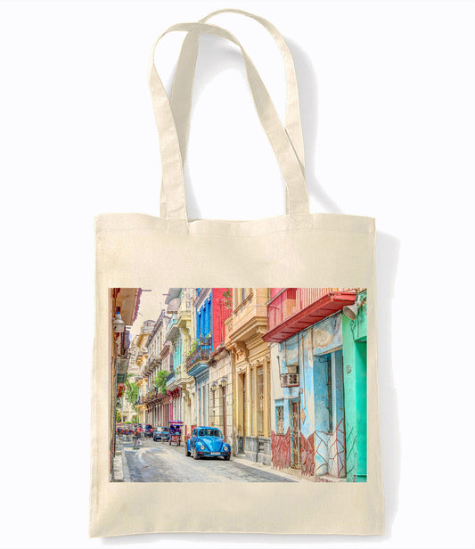 Havana - Cuba - Vw - Blue Car - Retro Shopping Tote Bag