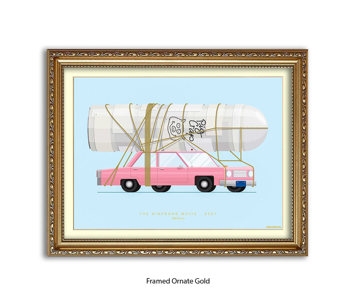Simpsons Movie - 1989 Pink Car - Fred Birchal Art Print