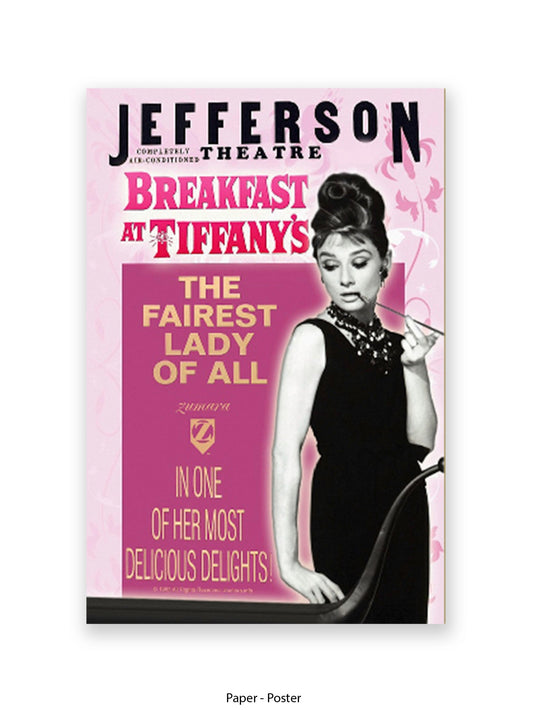 Breakfast At Tiffany's - Jefferson Theatre - 1985 Xenox Movie Archive- Pink - One sheet poster