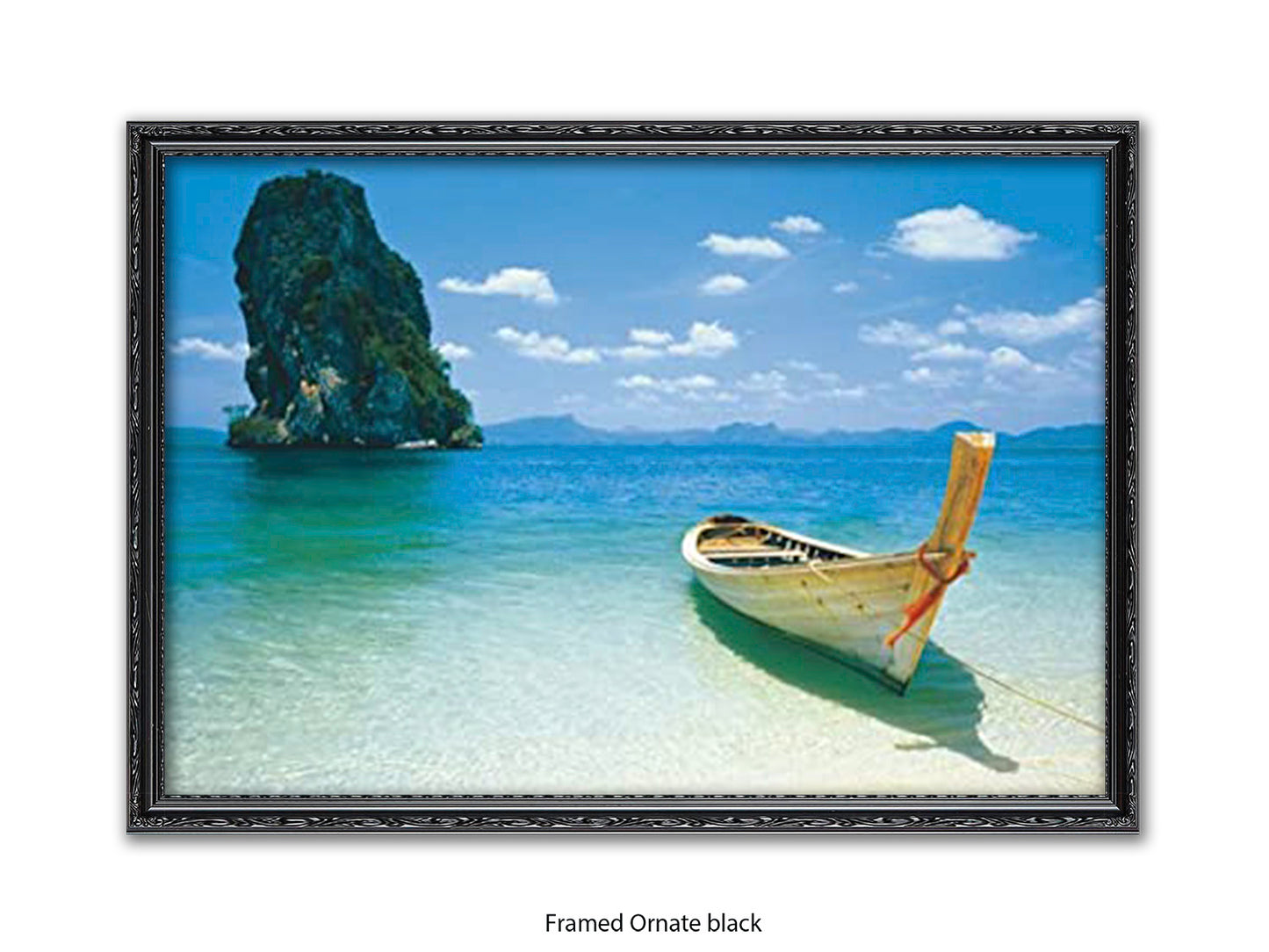 Destiny Thailand Phuket Beach Travel Poster - Tropical Paradise Wall Art - Exotic Longtail Boat & Limestone Cliffs - Krabi Seascape Poster - Home Decor