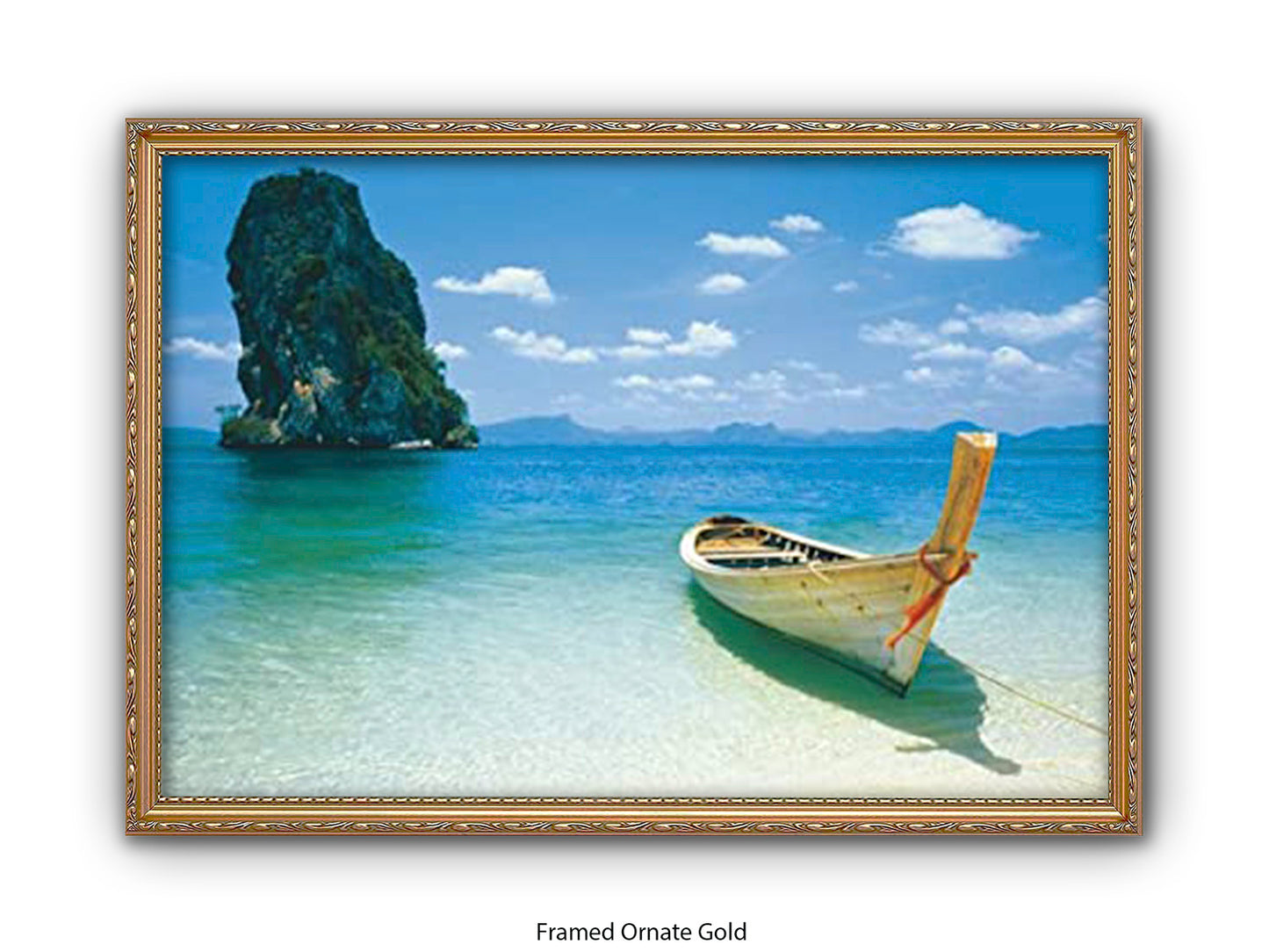 Destiny Thailand Phuket Beach Travel Poster - Tropical Paradise Wall Art - Exotic Longtail Boat & Limestone Cliffs - Krabi Seascape Poster - Home Decor