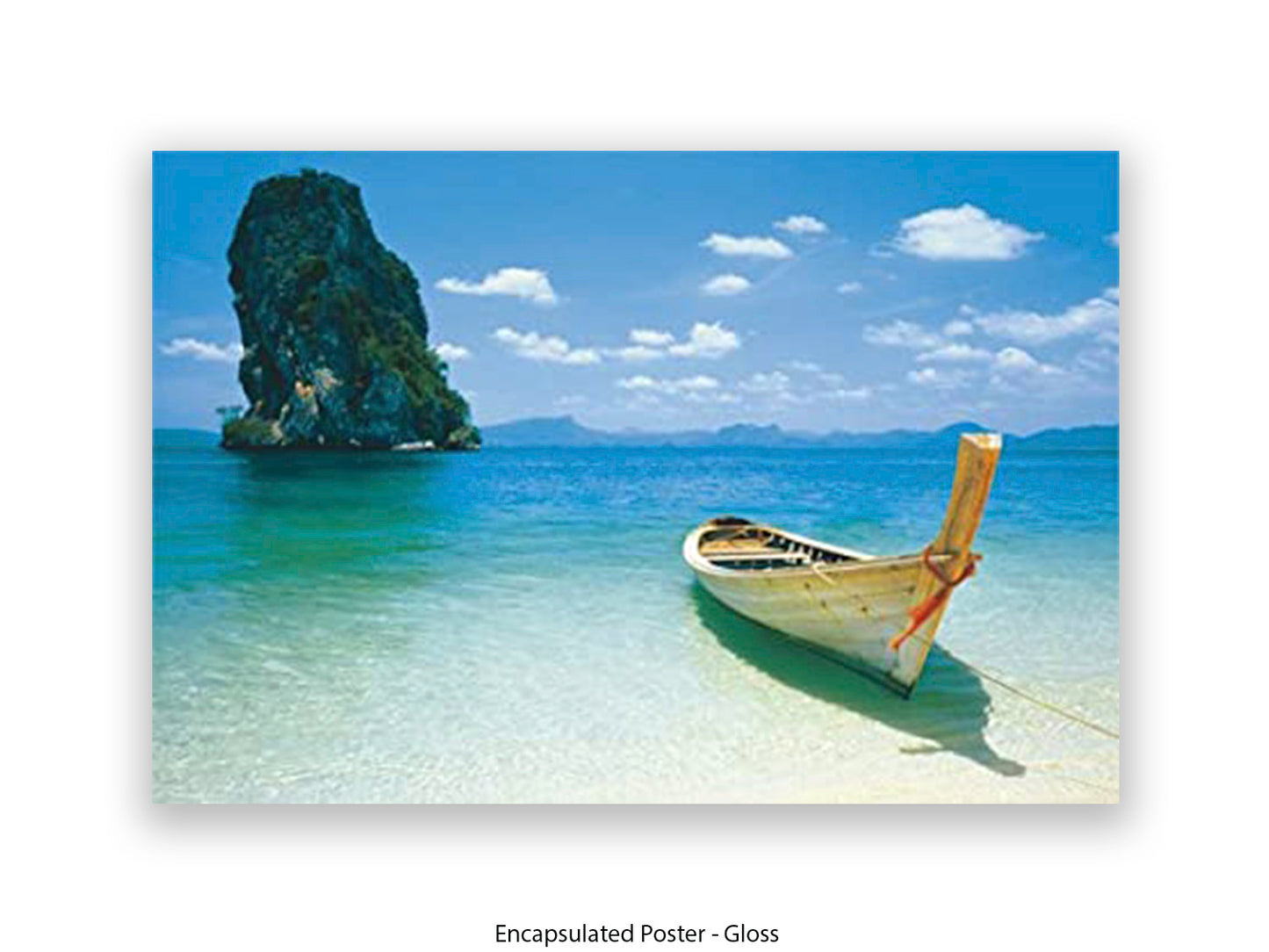 Destiny Thailand Phuket Beach Travel Poster - Tropical Paradise Wall Art - Exotic Longtail Boat & Limestone Cliffs - Krabi Seascape Poster - Home Decor