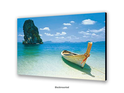 Destiny Thailand Phuket Beach Travel Poster - Tropical Paradise Wall Art - Exotic Longtail Boat & Limestone Cliffs - Krabi Seascape Poster - Home Decor