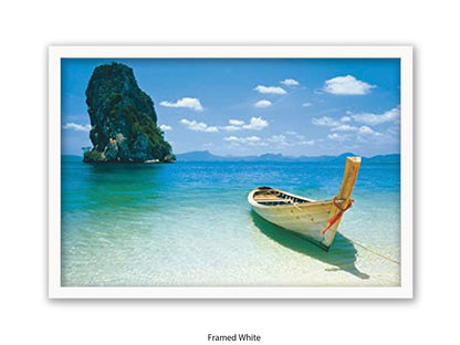 Destiny Thailand Phuket Beach Travel Poster - Tropical Paradise Wall Art - Exotic Longtail Boat & Limestone Cliffs - Krabi Seascape Poster - Home Decor