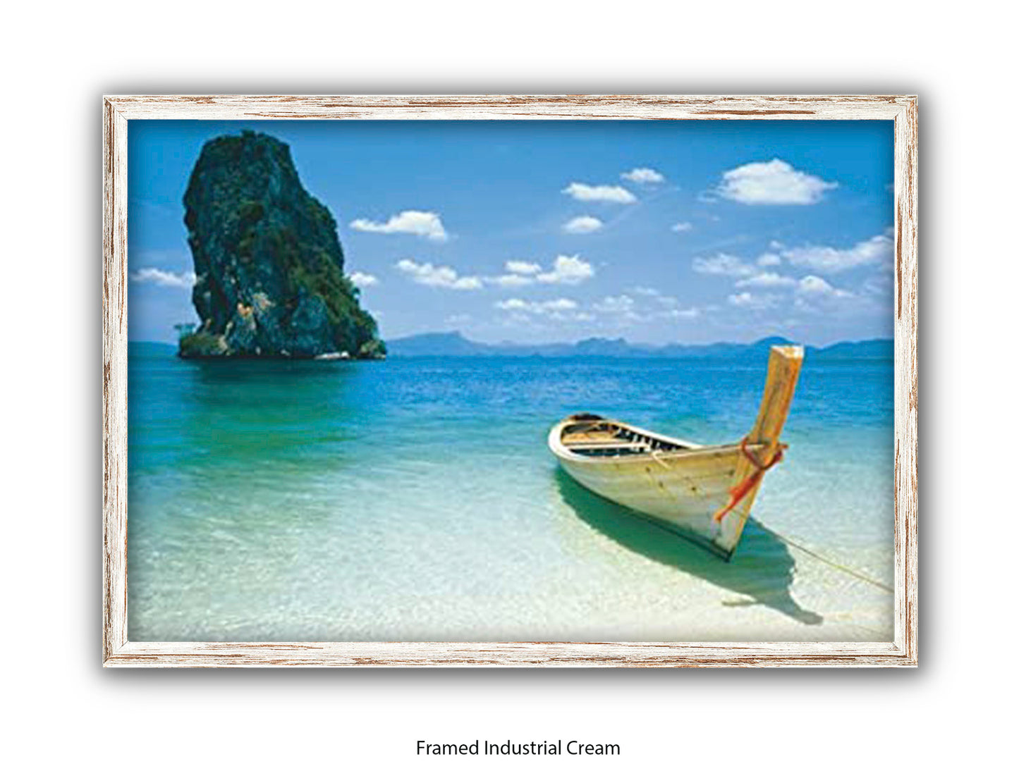 Destiny Thailand Phuket Beach Travel Poster - Tropical Paradise Wall Art - Exotic Longtail Boat & Limestone Cliffs - Krabi Seascape Poster - Home Decor