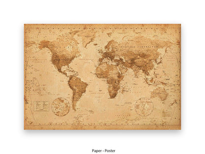 World Map Poster Vintage Style Poster