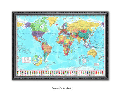 World Map Poster With Flags At The Bottom
