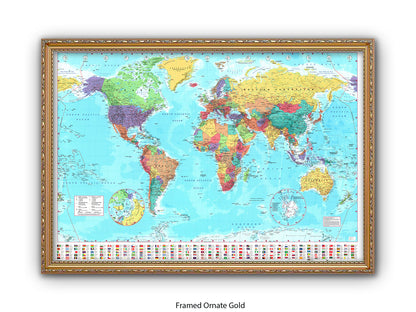 World Map Poster With Flags At The Bottom