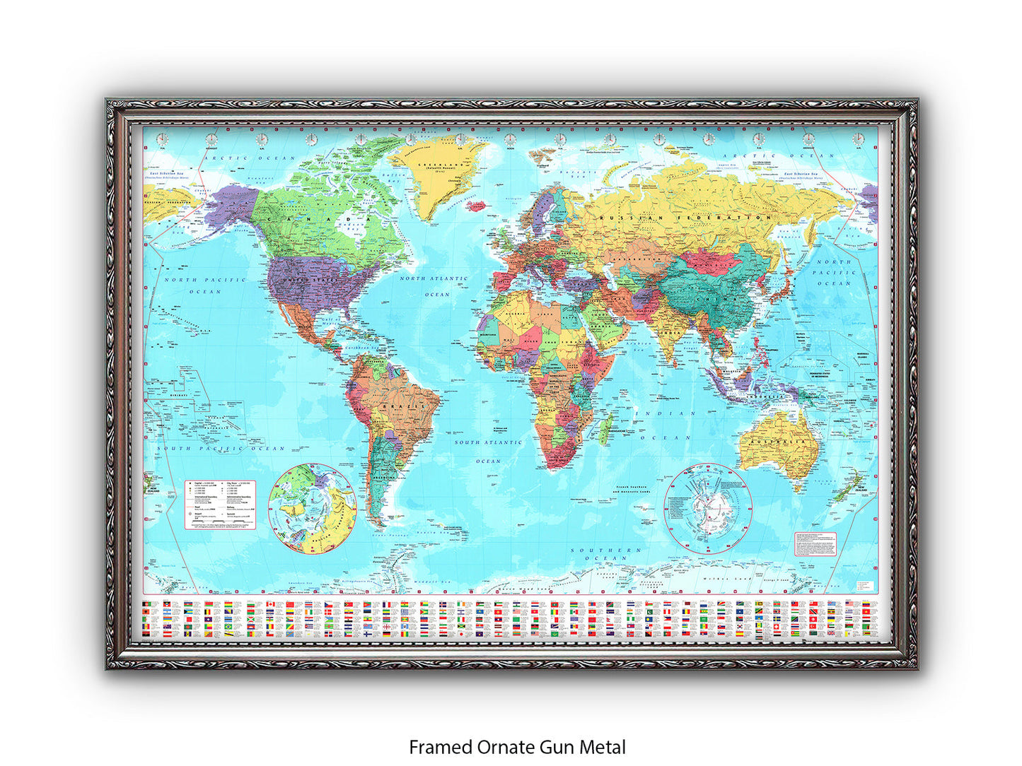 World Map Poster With Flags At The Bottom